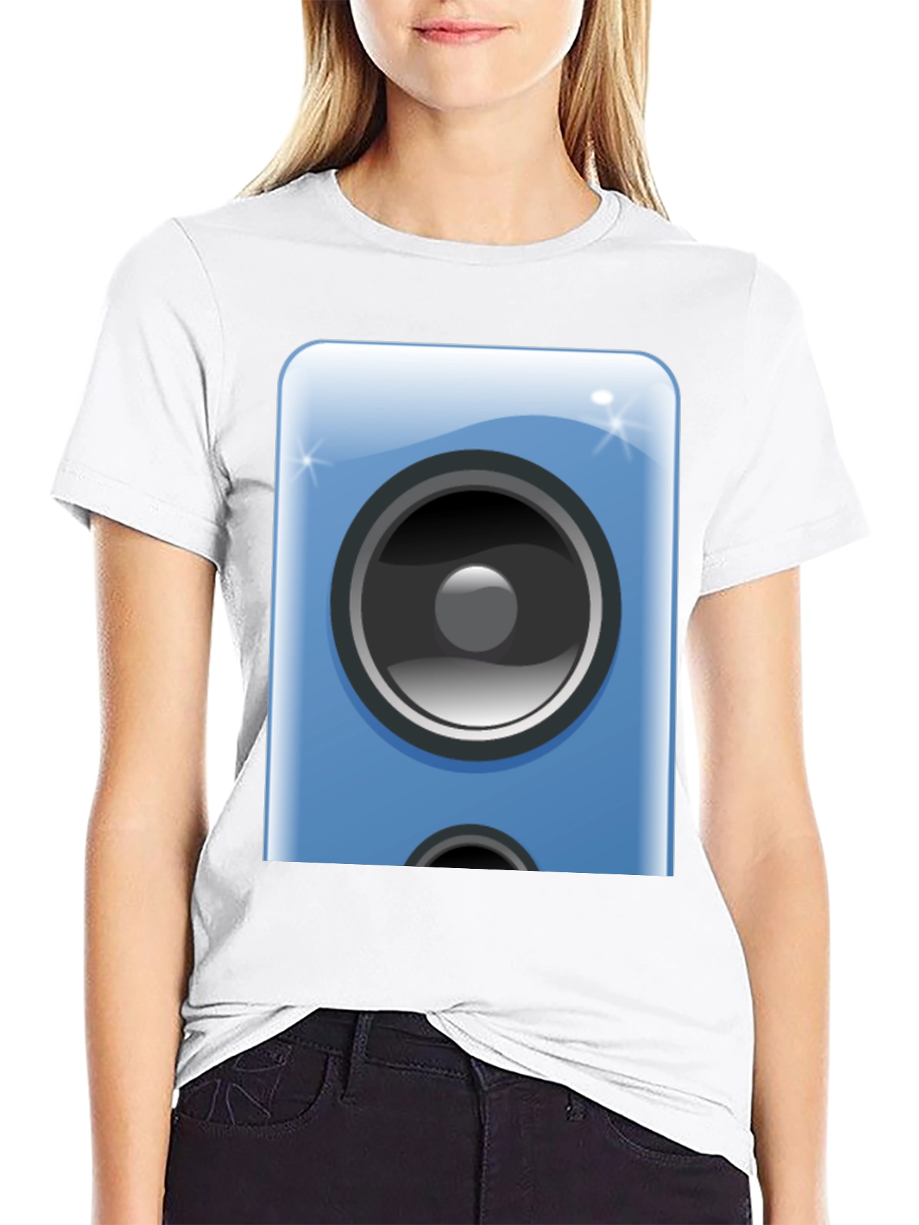 Camiseta Negra con Diseño de Altavoz Azul