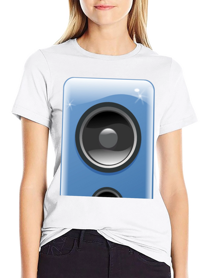 Camiseta Negra con Diseño de Altavoz Azul