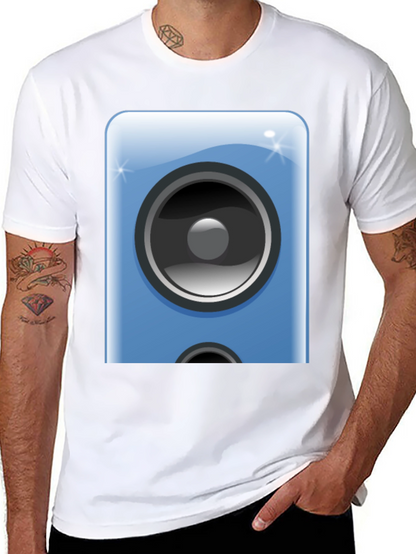 Camiseta Negra con Diseño de Altavoz Azul