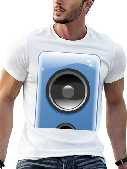 Camiseta Negra con Diseño de Altavoz Azul