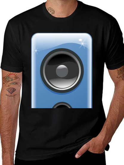 Camiseta Negra con Diseño de Altavoz Azul