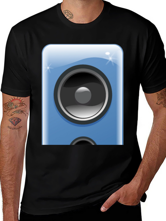 Camiseta Negra con Diseño de Altavoz Azul