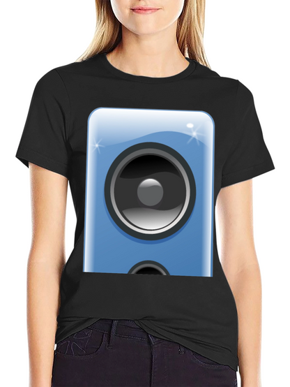 Camiseta Negra con Diseño de Altavoz Azul