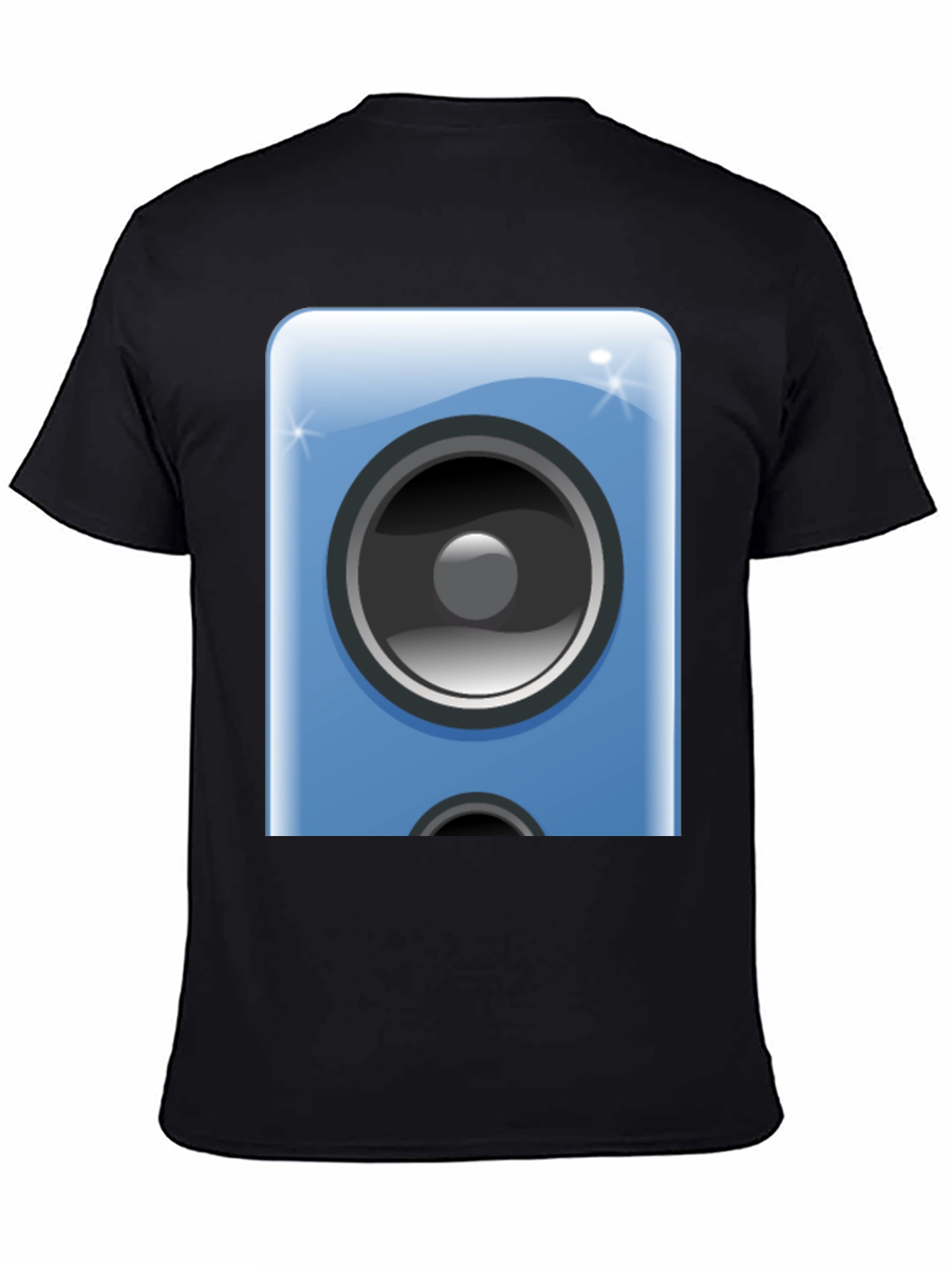Camiseta Negra con Diseño de Altavoz Azul