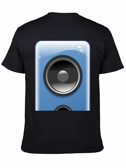 Camiseta Negra con Diseño de Altavoz Azul