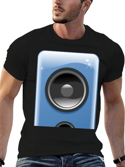 Camiseta Negra con Diseño de Altavoz Azul