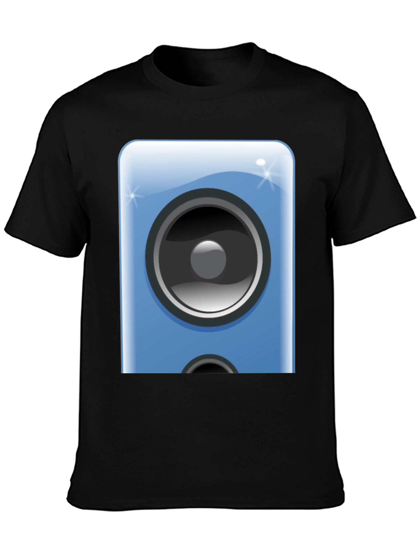 Camiseta Negra con Diseño de Altavoz Azul
