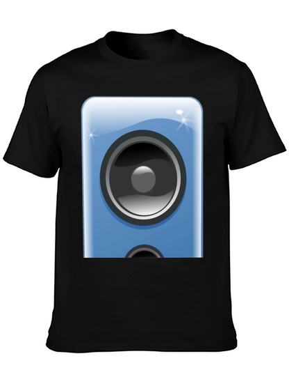 Camiseta Negra con Diseño de Altavoz Azul
