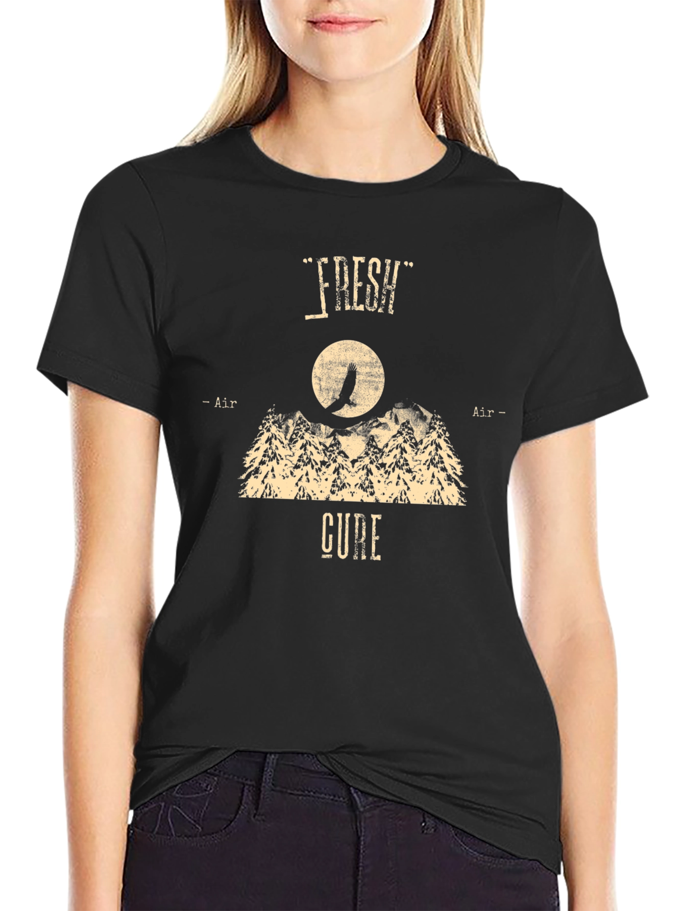 Camiseta Negra Fresh Air Cure Diseño Montaña