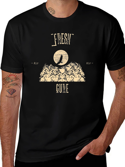 Camiseta Negra Fresh Air Cure Diseño Montaña