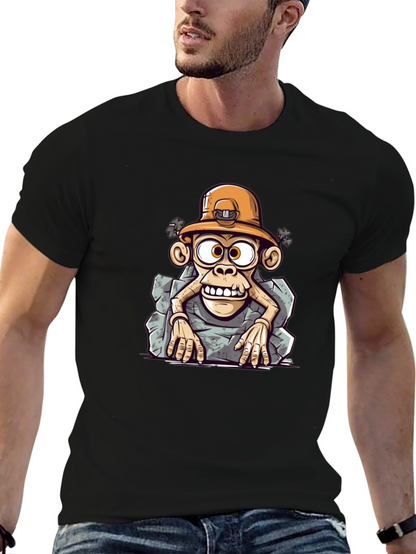 Camiseta Negra Estampada Mono Minero Divertido