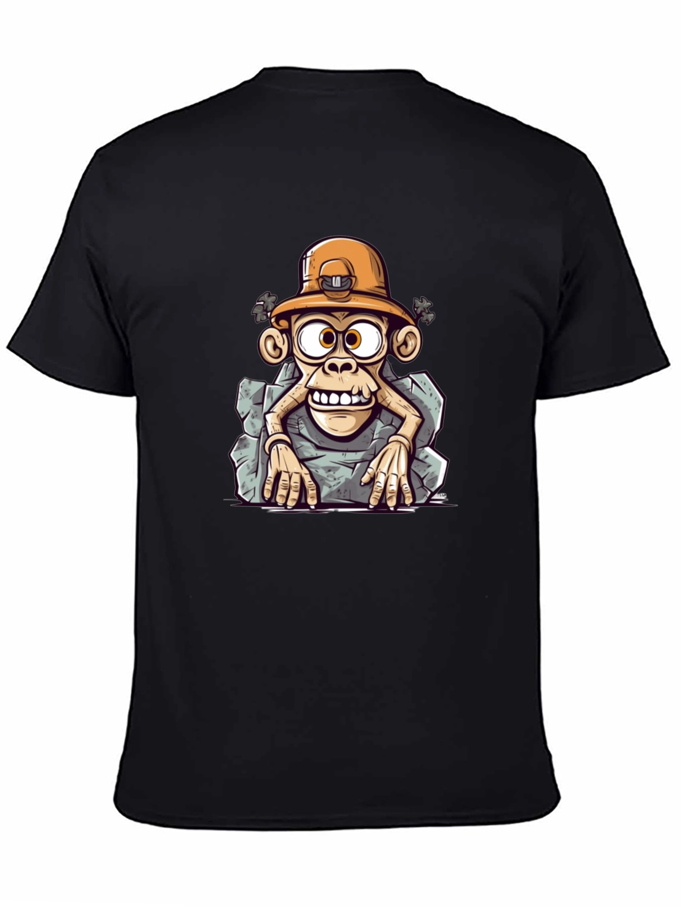 Camiseta Negra Estampada Mono Minero Divertido