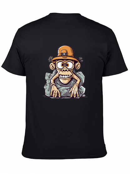 Camiseta Negra Estampada Mono Minero Divertido