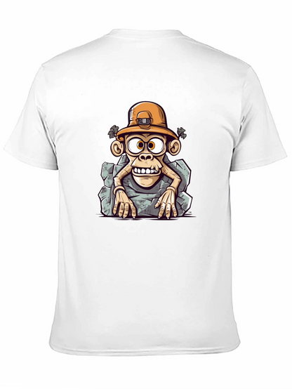 Camiseta Negra Estampada Mono Minero Divertido