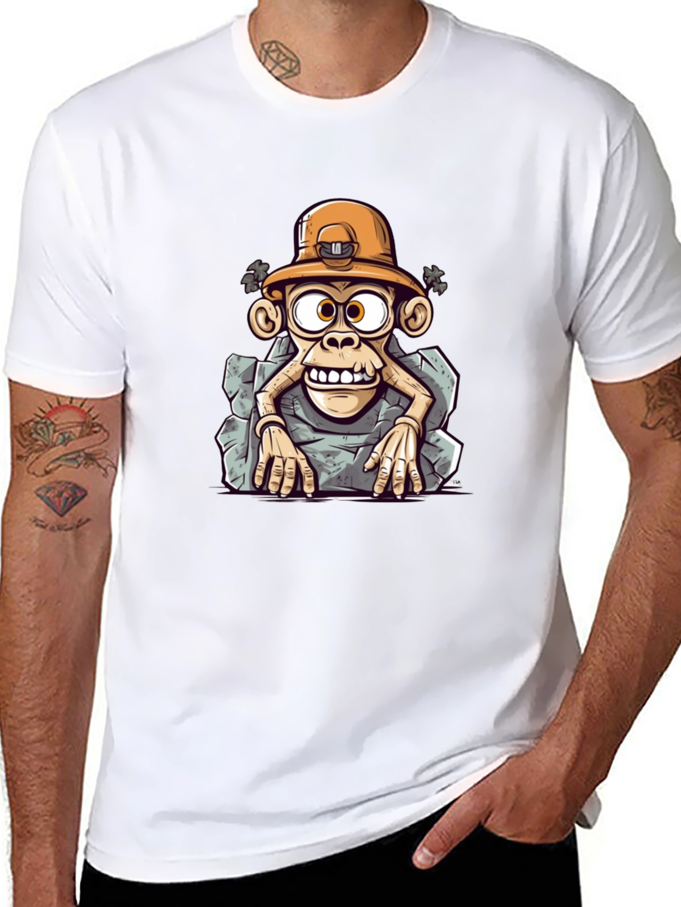 Camiseta Negra Estampada Mono Minero Divertido