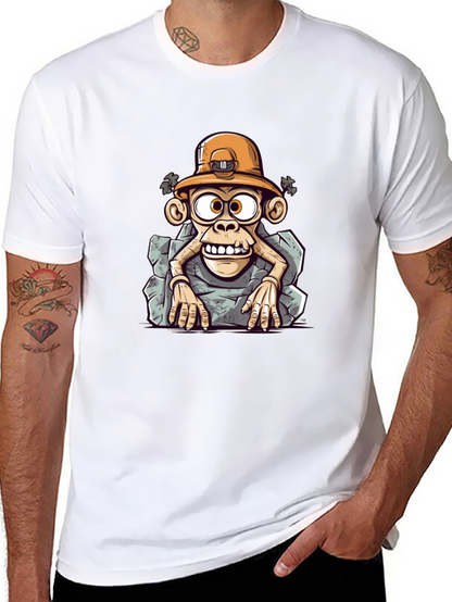 Camiseta Negra Estampada Mono Minero Divertido