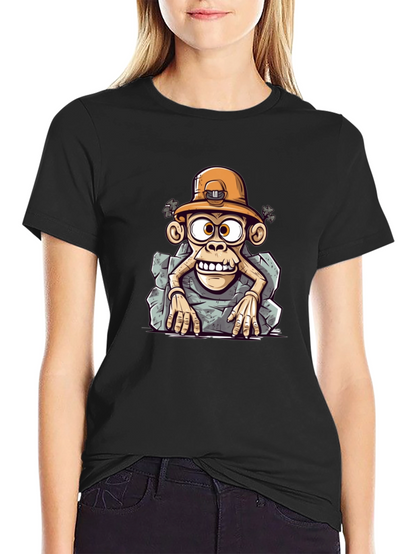 Camiseta Negra Estampada Mono Minero Divertido