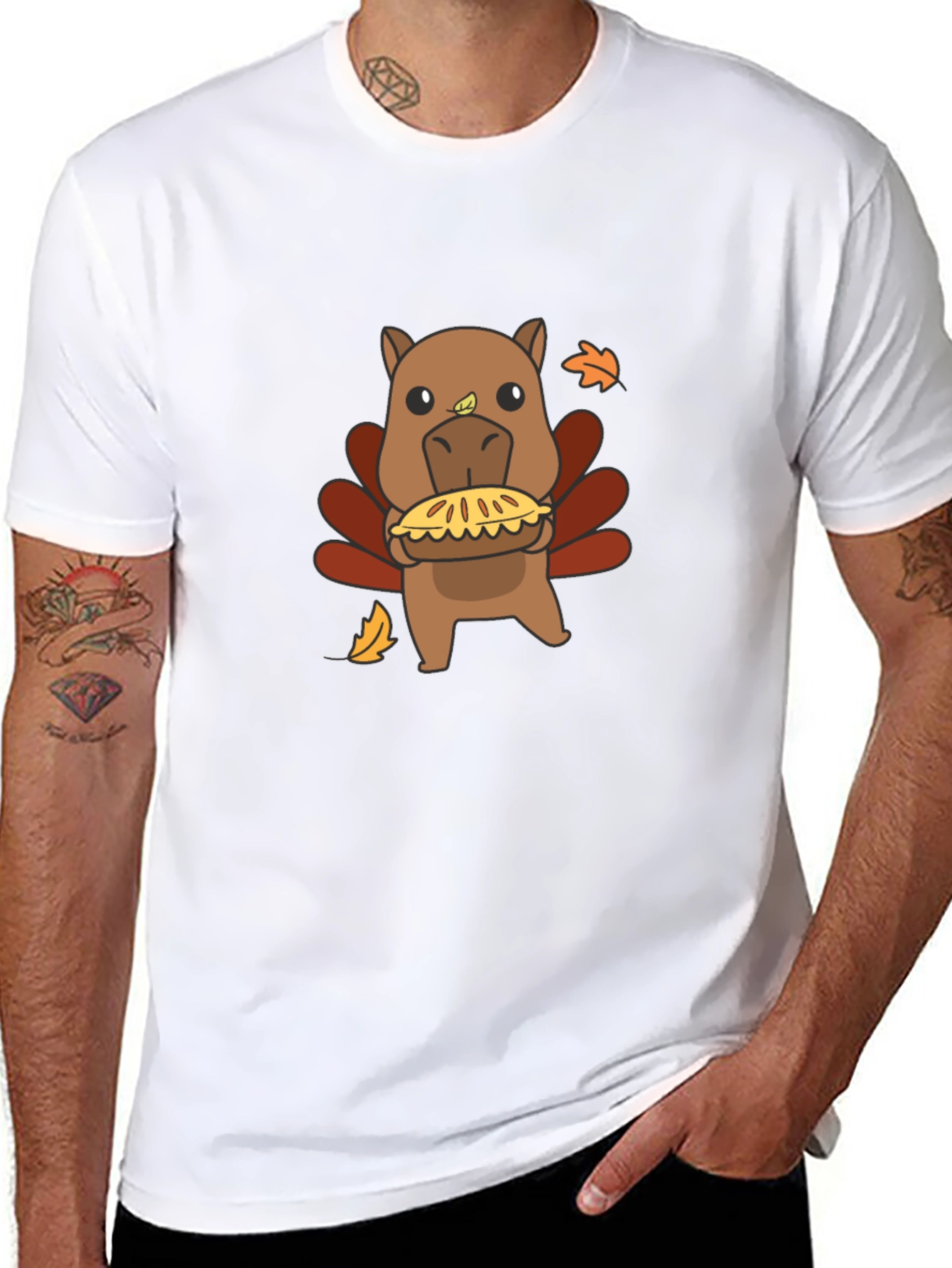 Camiseta Negra con Diseño Divertido de Pavo-Hipopótamo