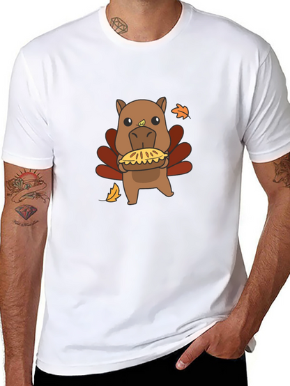Camiseta Negra con Diseño Divertido de Pavo-Hipopótamo