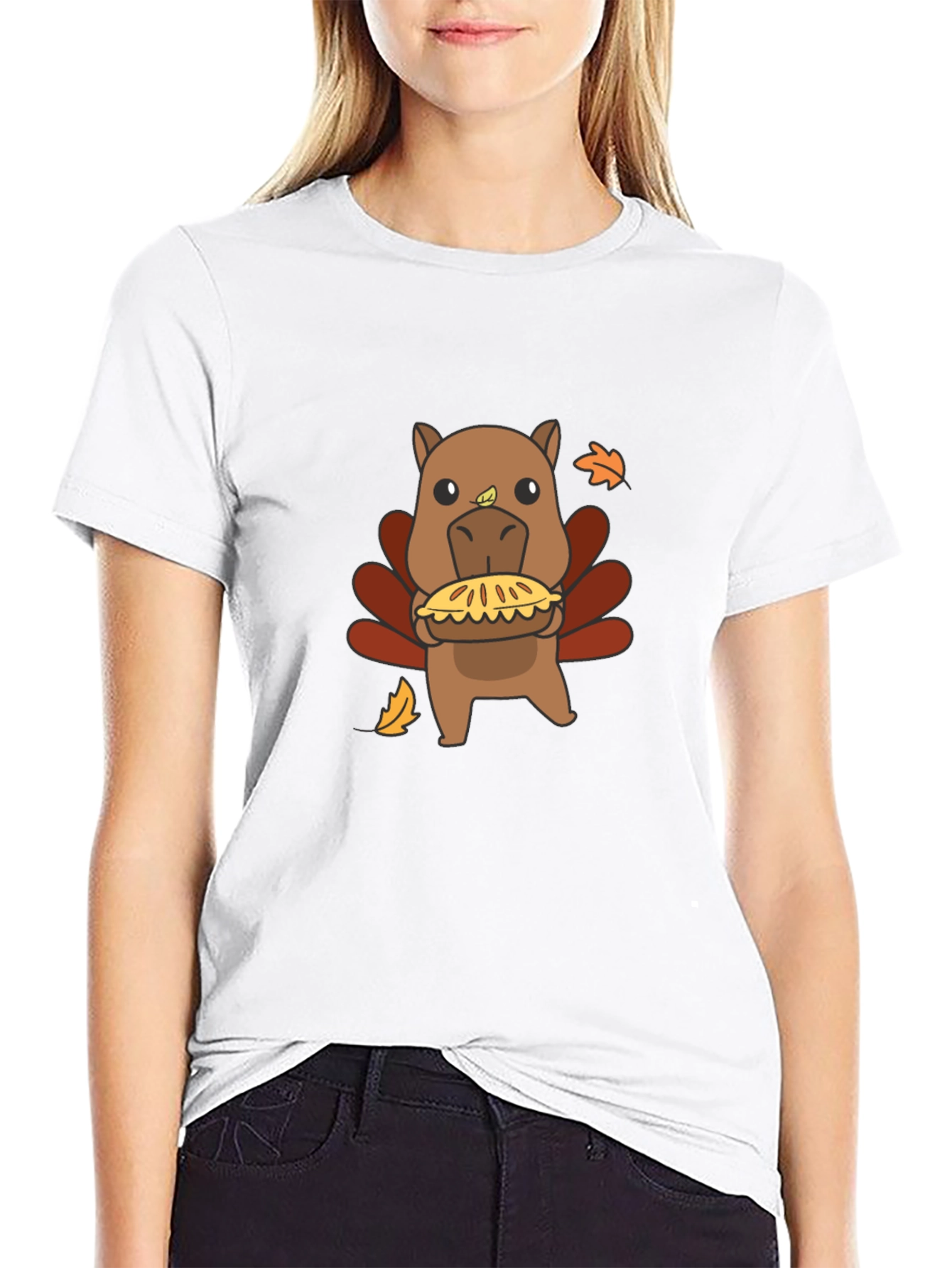 Camiseta Negra con Diseño Divertido de Pavo-Hipopótamo