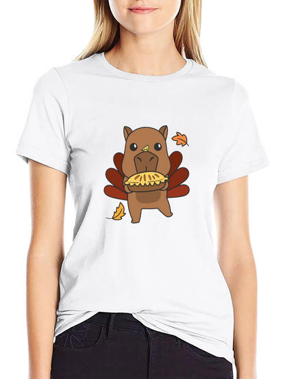 Camiseta Negra con Diseño Divertido de Pavo-Hipopótamo