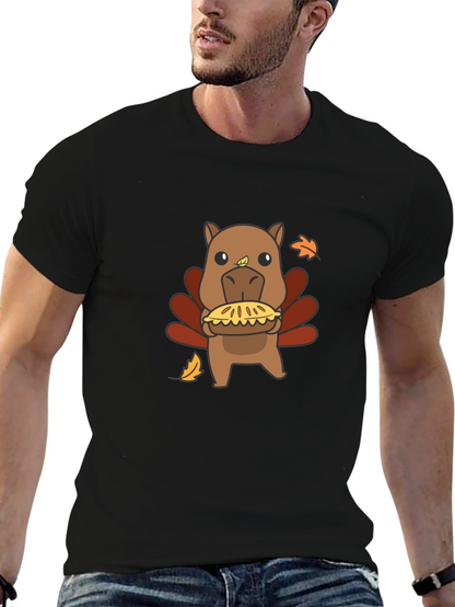 Camiseta Negra con Diseño Divertido de Pavo-Hipopótamo
