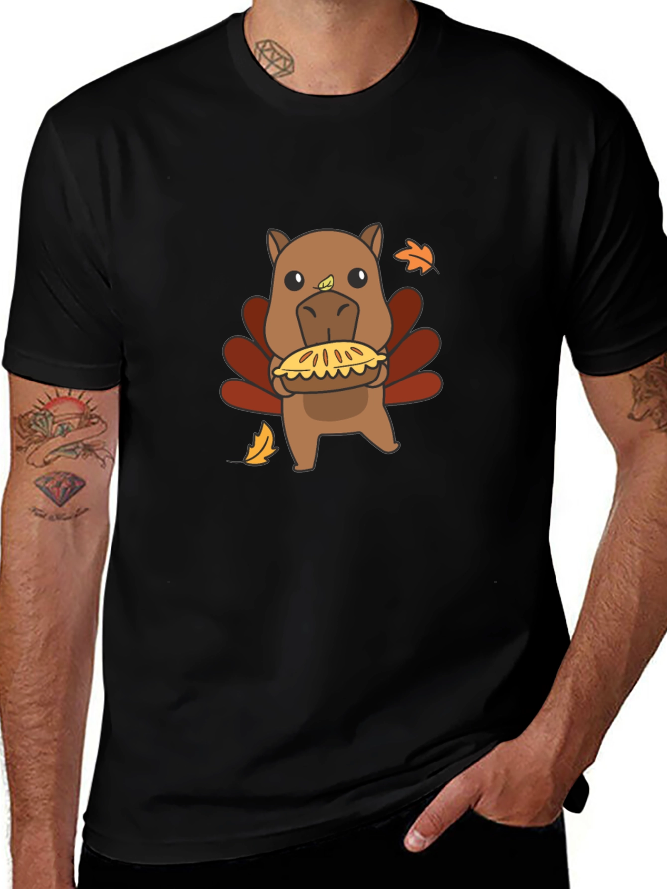 Camiseta Negra con Diseño Divertido de Pavo-Hipopótamo