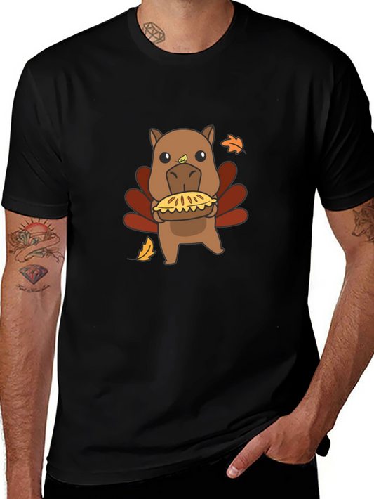 Camiseta Negra con Diseño Divertido de Pavo-Hipopótamo