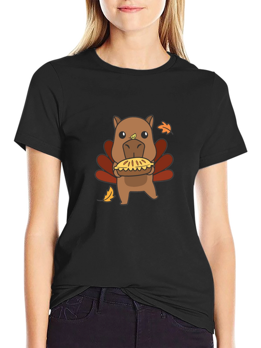 Camiseta Negra con Diseño Divertido de Pavo-Hipopótamo