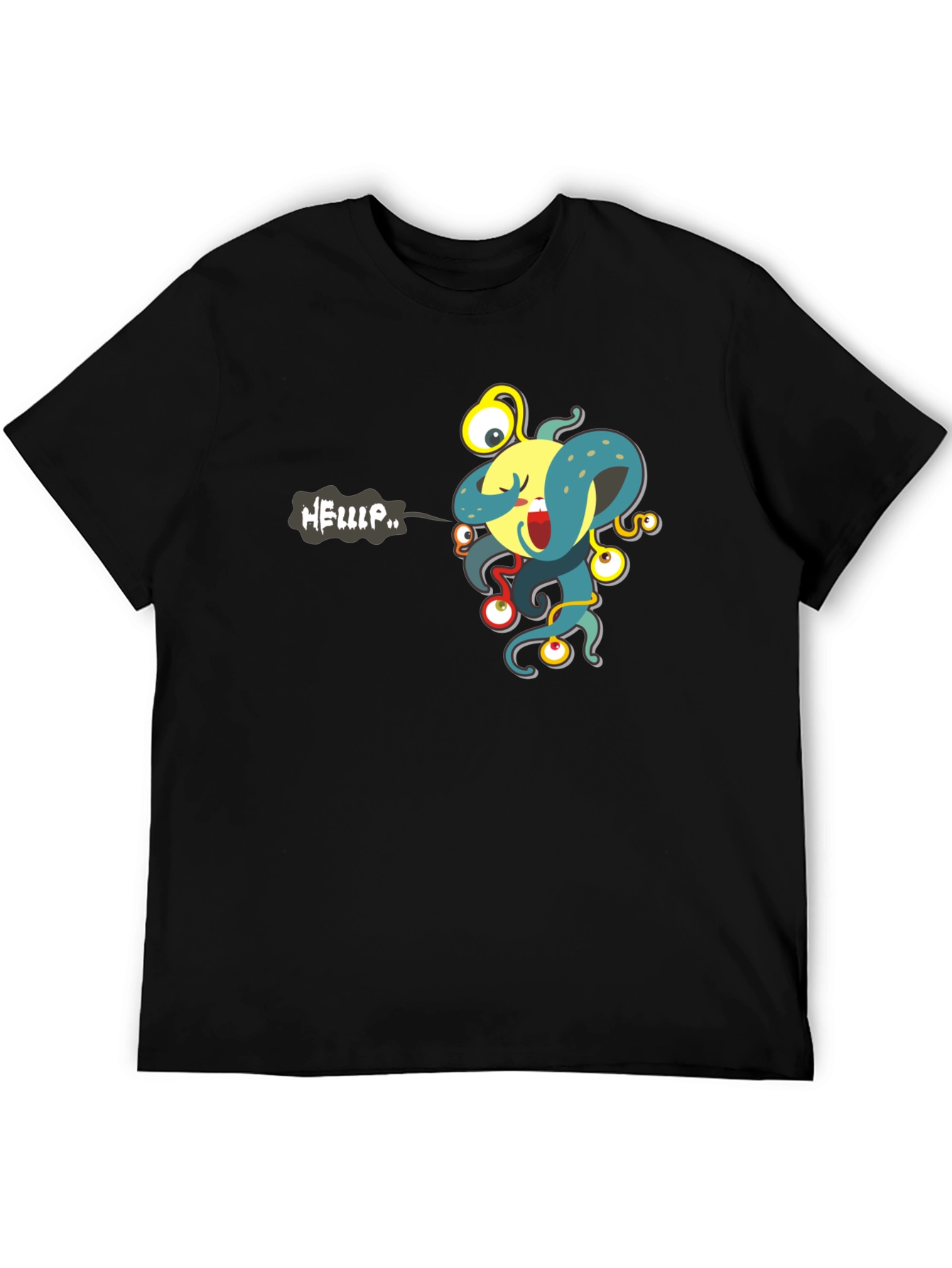 Camiseta Negra con Estampado de Monstruo Divertido