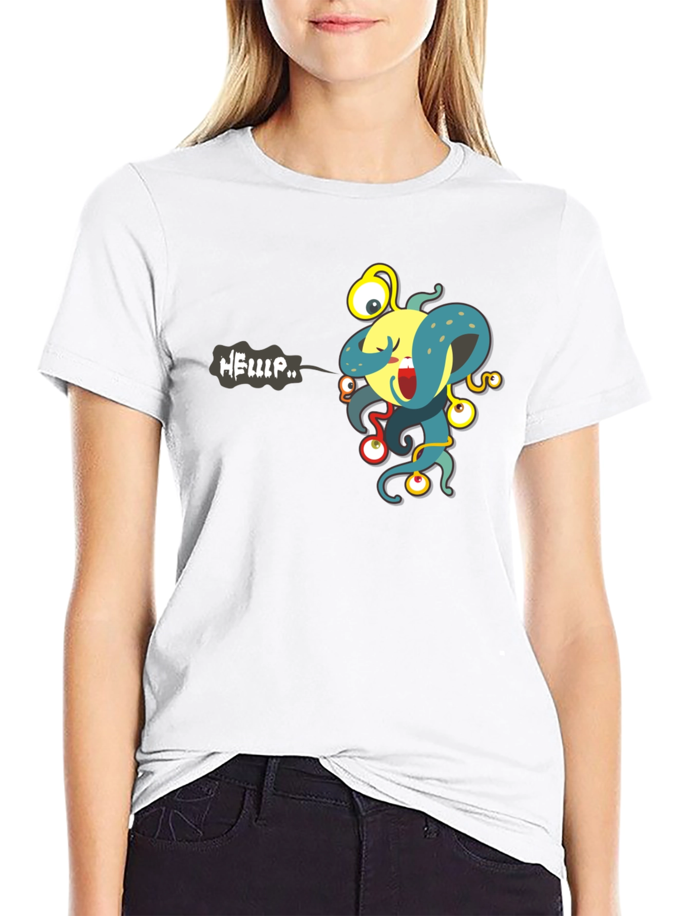 Camiseta Negra con Estampado de Monstruo Divertido