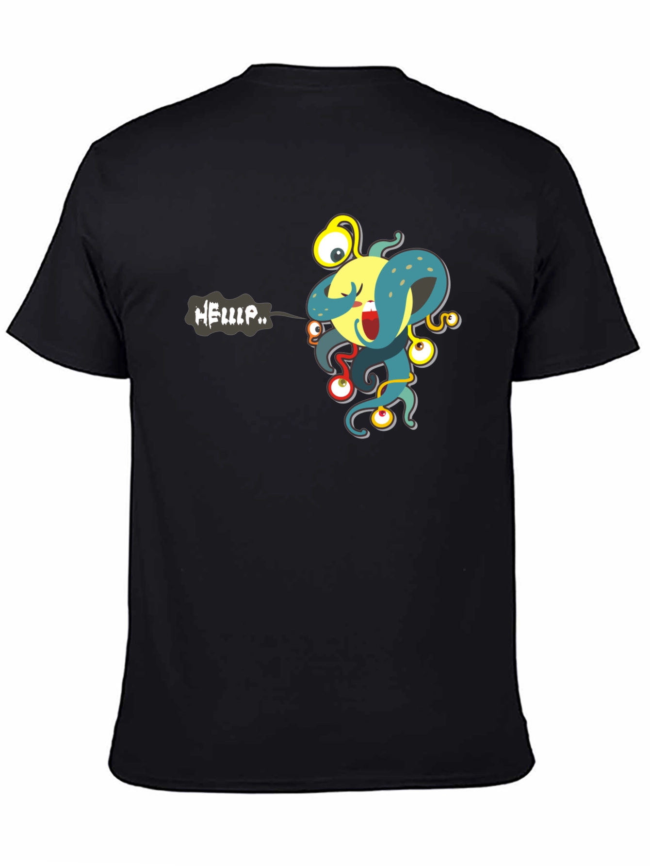 Camiseta Negra con Estampado de Monstruo Divertido