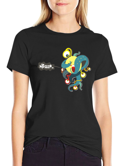 Camiseta Negra con Estampado de Monstruo Divertido
