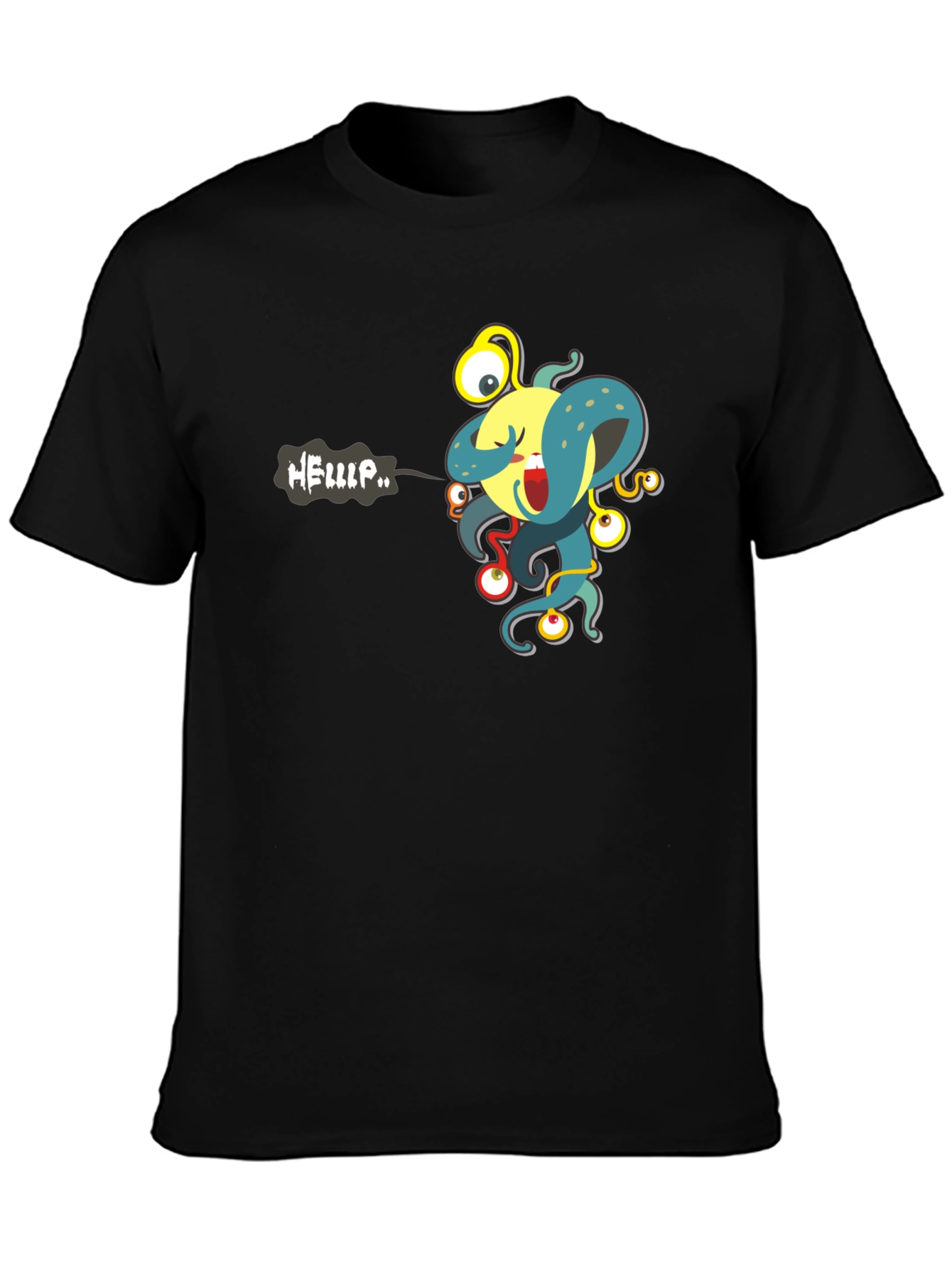 Camiseta Negra con Estampado de Monstruo Divertido