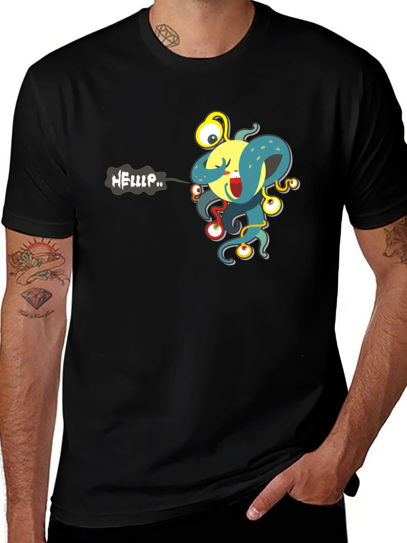 Camiseta Negra con Estampado de Monstruo Divertido