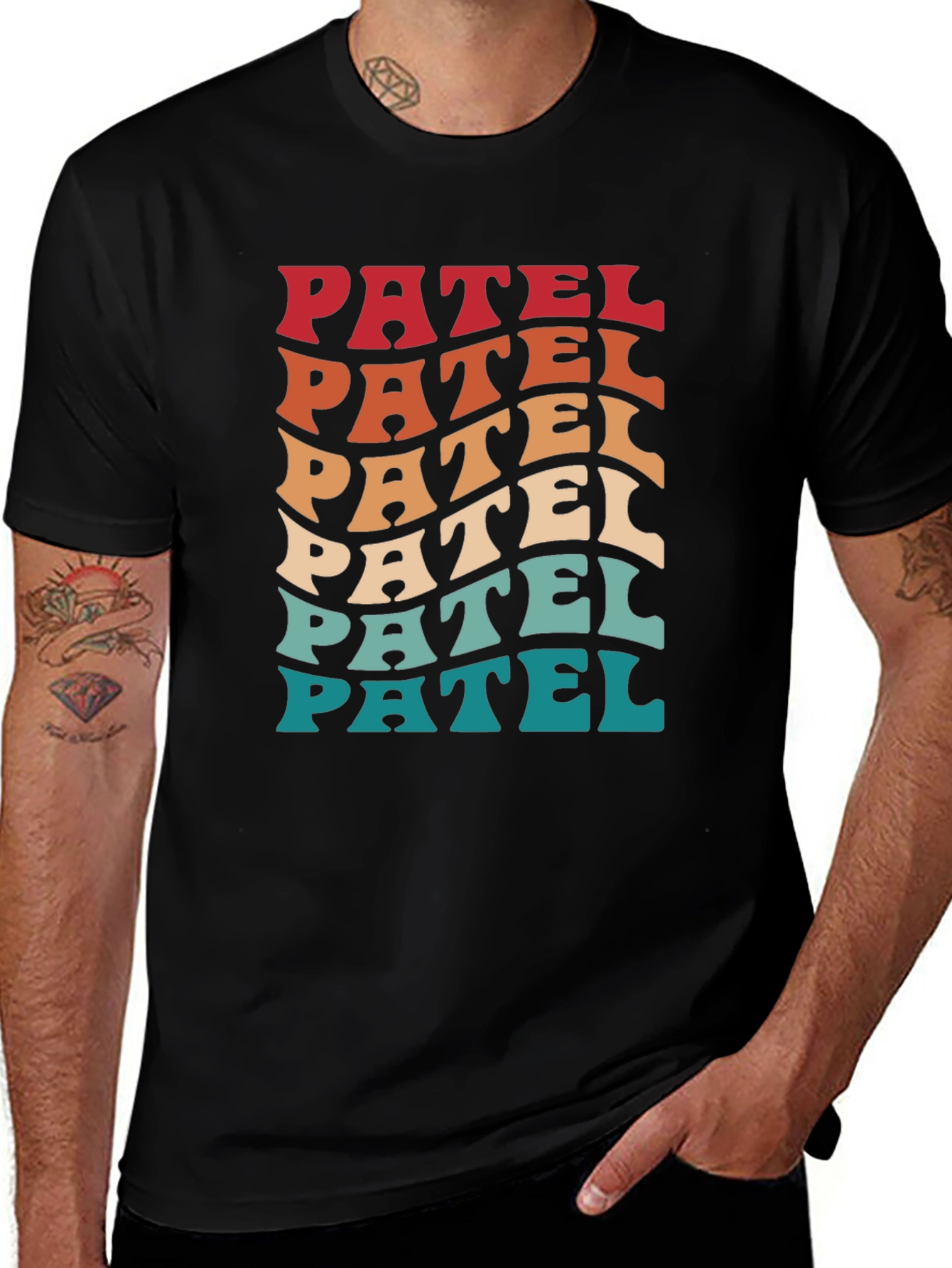 Camiseta Negra Patel Estilo Retro Ondulado