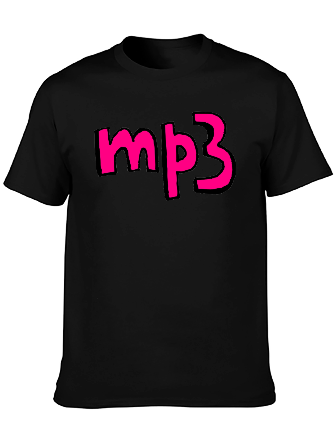 Camiseta Negra con Diseño mp3 Rosa