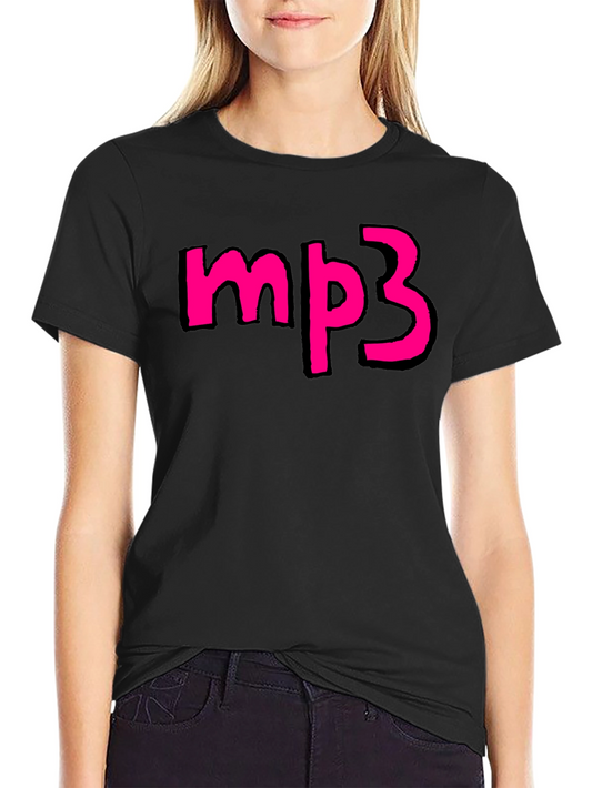 Camiseta Negra con Diseño mp3 Rosa