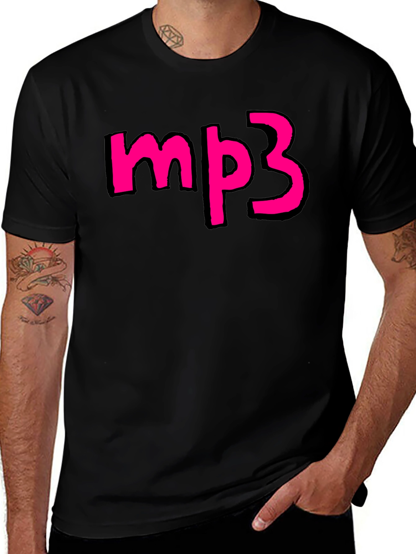 Camiseta Negra con Diseño mp3 Rosa