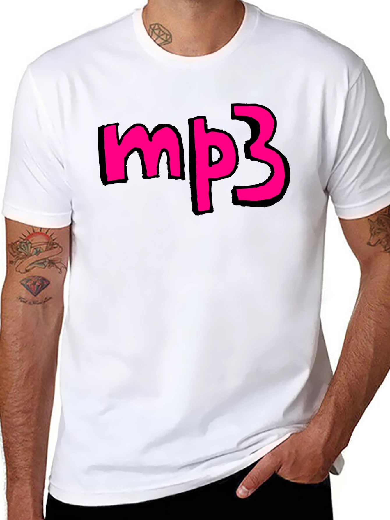 Camiseta Negra con Diseño mp3 Rosa