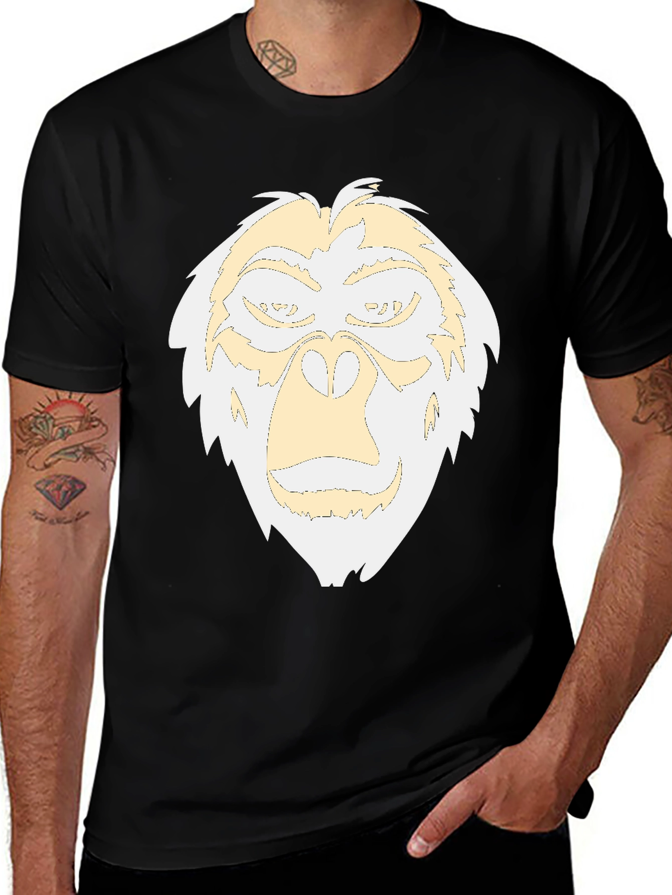 Camiseta Negra con Diseño de Gorila Abstracto