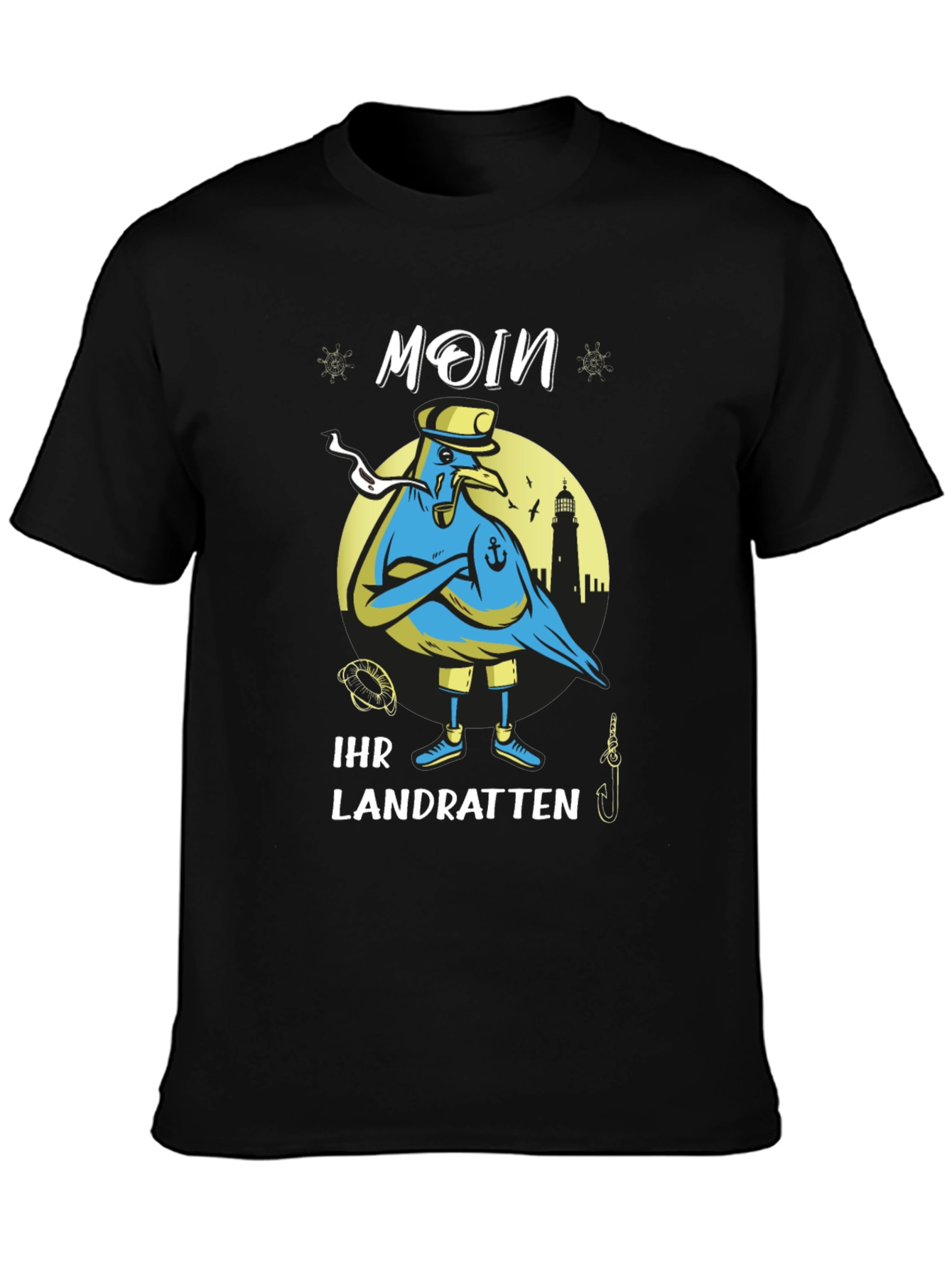 Camiseta Negra con Diseño Marinero Moin Ihr Landratten