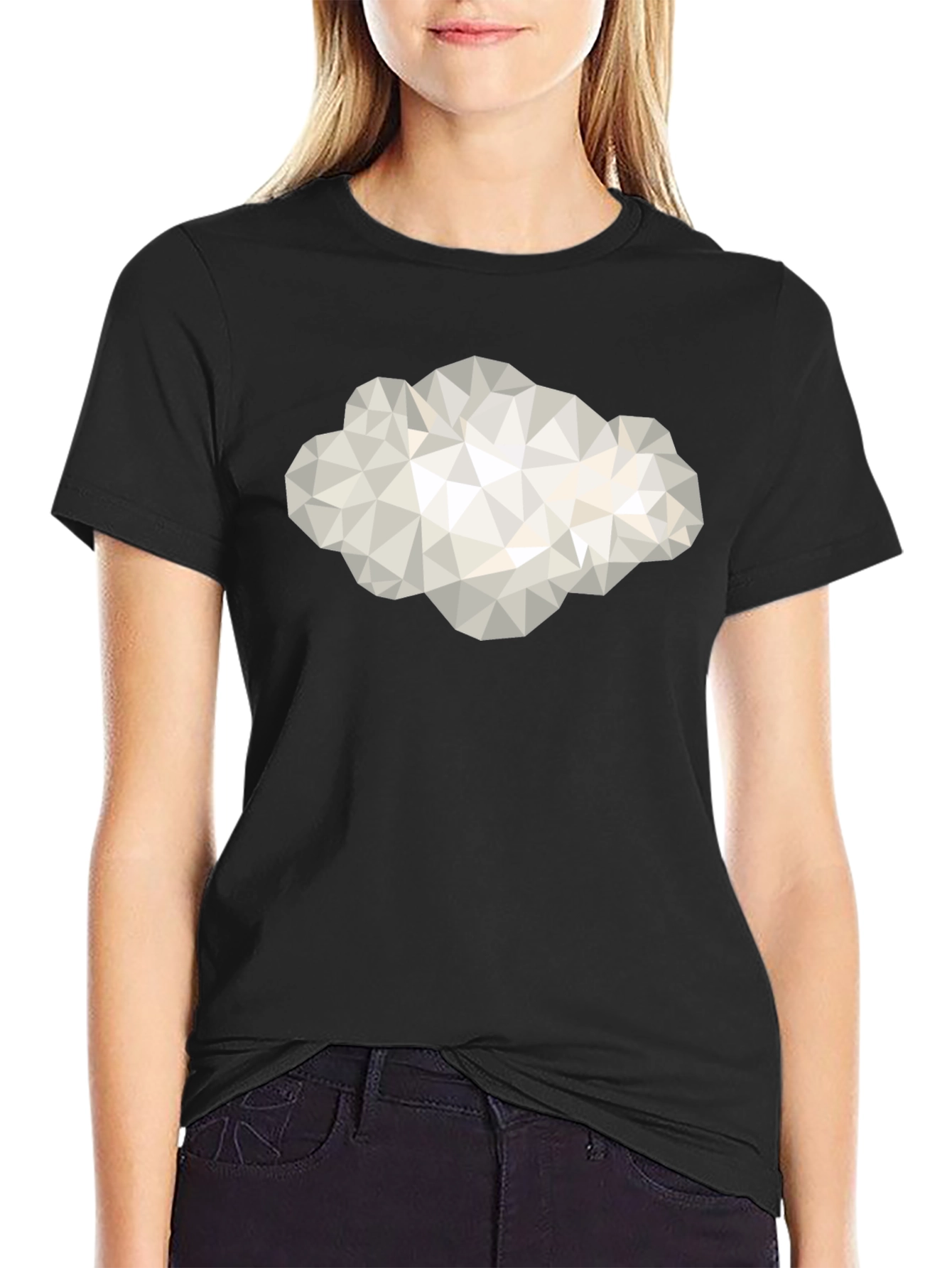 Camiseta Negra con Diseño de Nube Geométrica