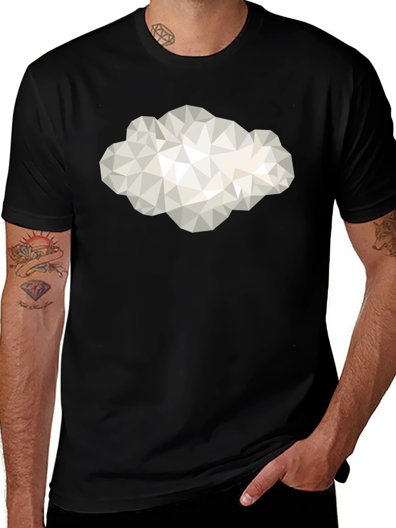 Camiseta Negra con Diseño de Nube Geométrica