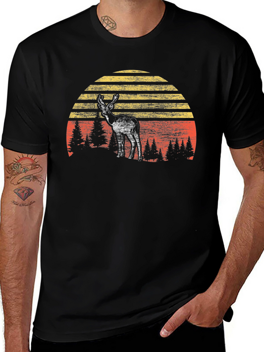 Camiseta Hombre Ciervo Atardecer Vintage