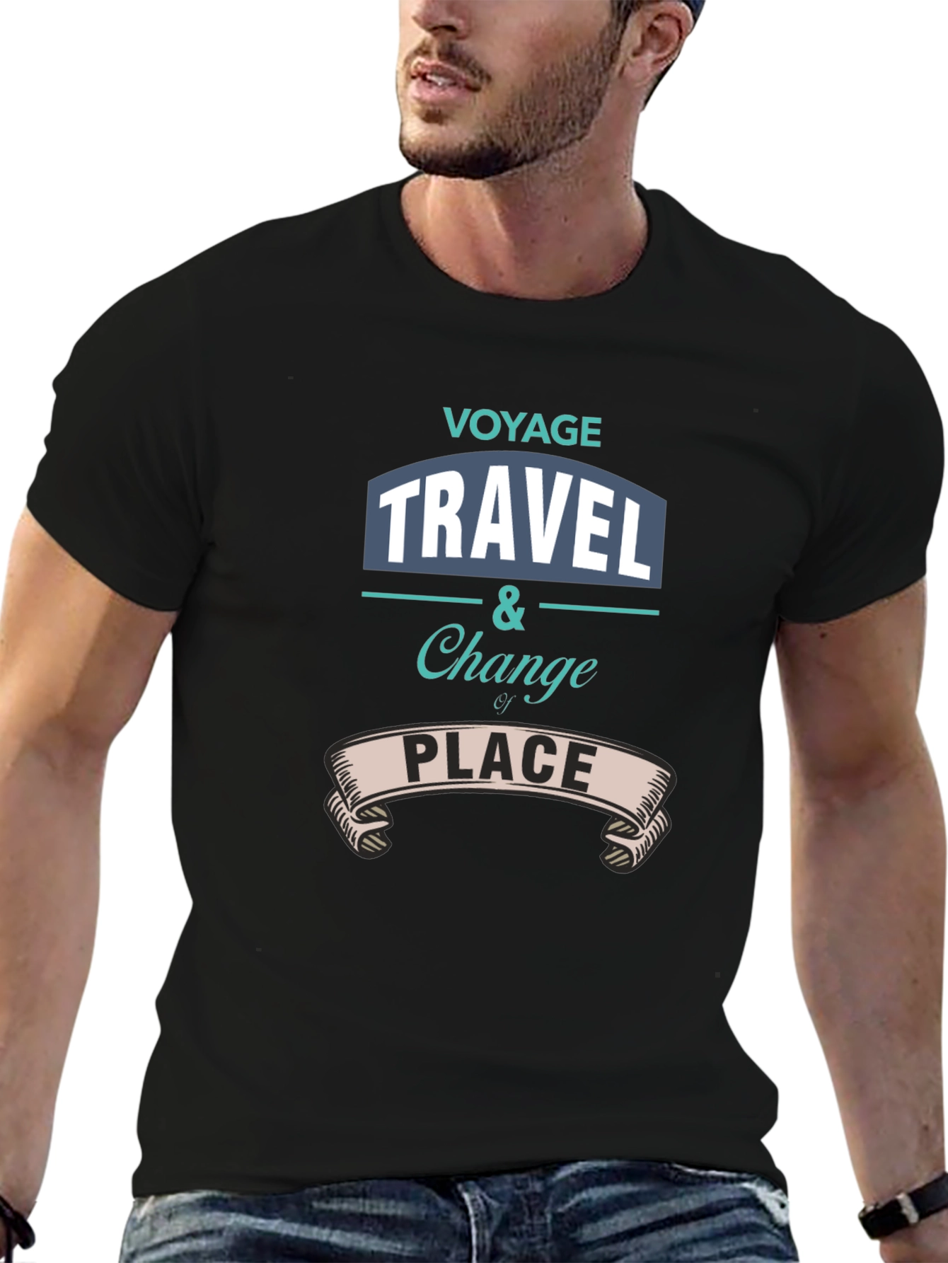 Camiseta Negra Estampada Viaje Viajar Cambiar