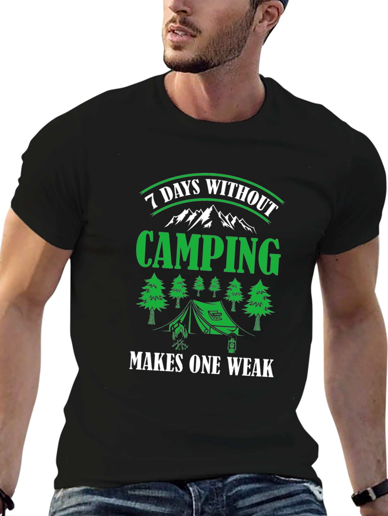 Camiseta Negra de Camping - 7 Días Sin Acampar