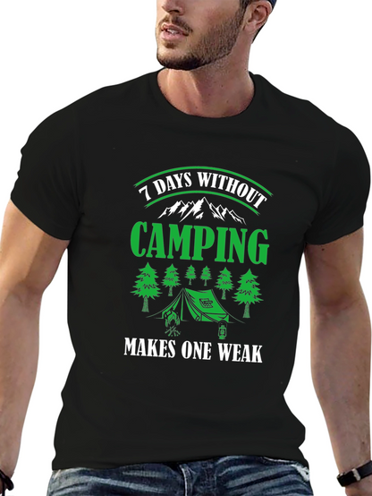 Camiseta Negra de Camping - 7 Días Sin Acampar