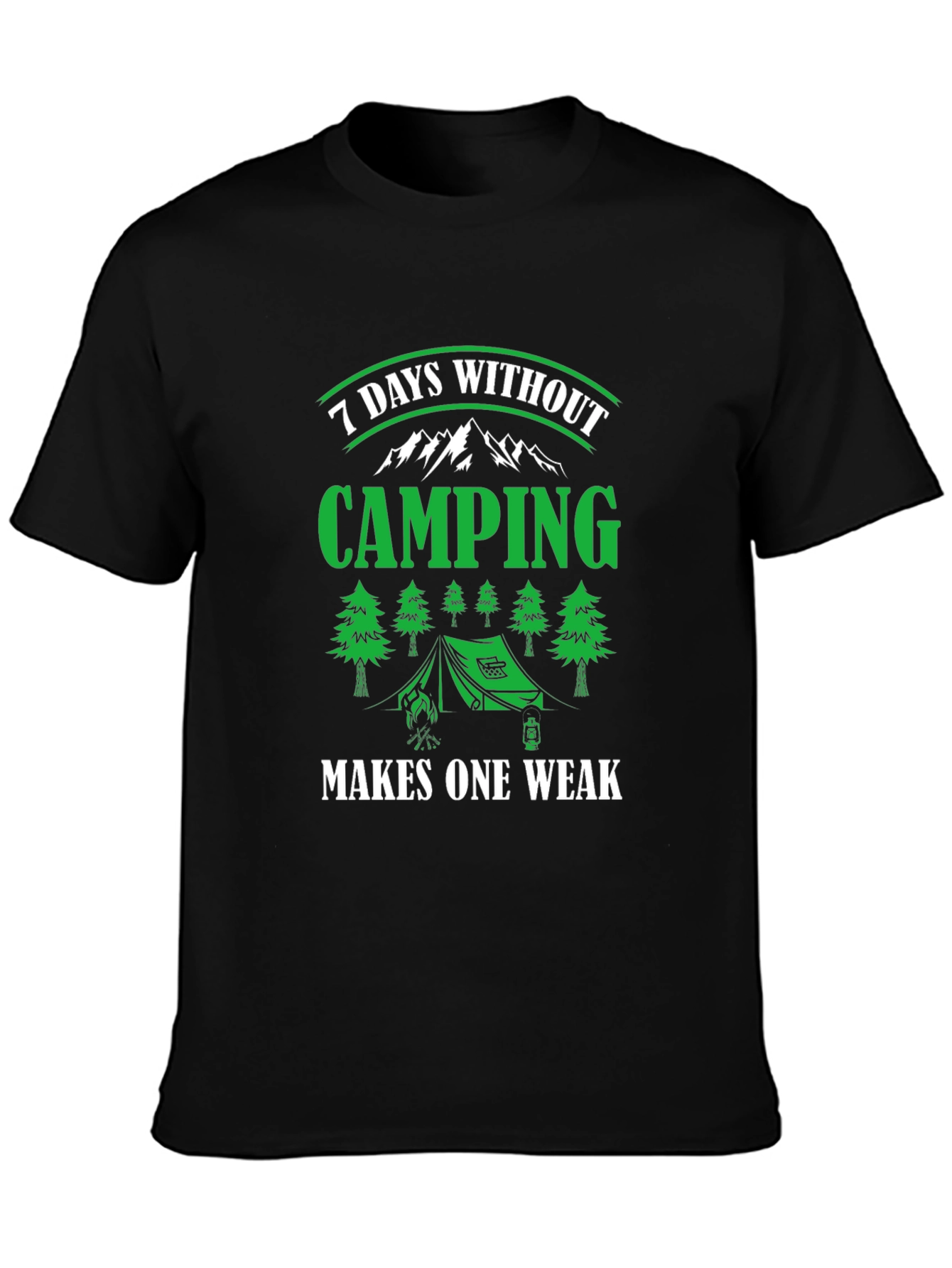 Camiseta Negra de Camping - 7 Días Sin Acampar