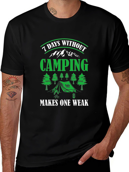 Camiseta Negra de Camping - 7 Días Sin Acampar